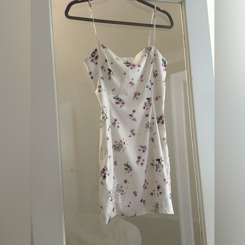 Sunday Best White Slip Dress with Purple and Green Floral Motif